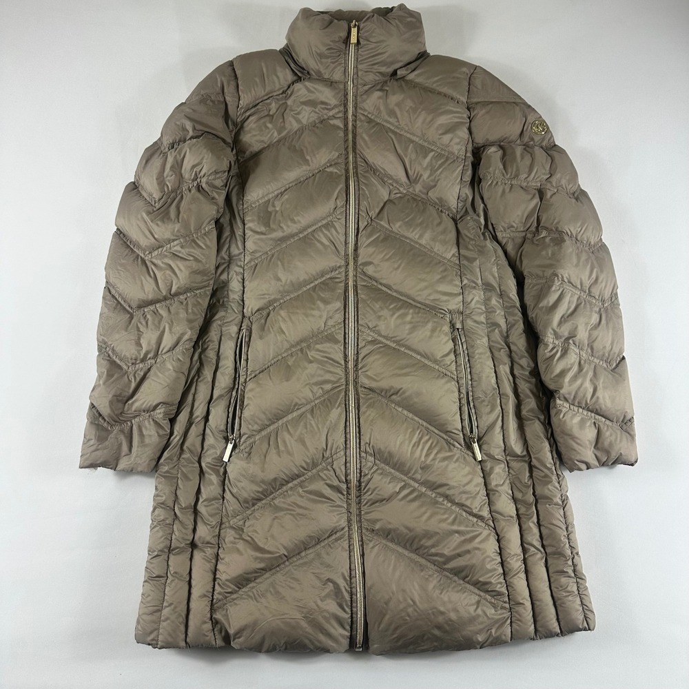Michael Kors Size Small Packable Down Fill Quilted Puffer Coat Taupe